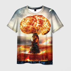 Мужская футболка 3D с принтом Атомный взрыв в Новосибирске, 100% полиэфир | прямой крой, круглый вырез горловины, длина до линии бедер | city | earth | explosion | mushroom | night | nuclear | sky | атомный | взрыв | город | гриб | земля | небо | ночь