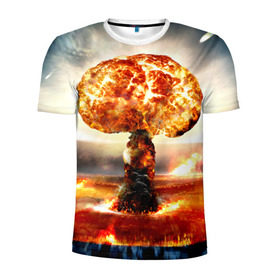 Мужская футболка 3D спортивная с принтом Атомный взрыв в Новосибирске, 100% полиэстер с улучшенными характеристиками | приталенный силуэт, круглая горловина, широкие плечи, сужается к линии бедра | city | earth | explosion | mushroom | night | nuclear | sky | атомный | взрыв | город | гриб | земля | небо | ночь