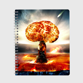 Тетрадь с принтом Атомный взрыв в Новосибирске, 100% бумага | 48 листов, плотность листов — 60 г/м2, плотность картонной обложки — 250 г/м2. Листы скреплены сбоку удобной пружинной спиралью. Уголки страниц и обложки скругленные. Цвет линий — светло-серый
 | city | earth | explosion | mushroom | night | nuclear | sky | атомный | взрыв | город | гриб | земля | небо | ночь