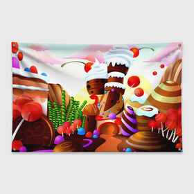 Флаг-баннер с принтом Candy Town в Новосибирске, 100% полиэстер | размер 67 х 109 см, плотность ткани — 95 г/м2; по краям флага есть четыре люверса для крепления | конфеты | пирожные | сладости | яркий