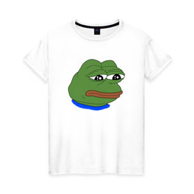 Женская футболка хлопок с принтом SAD FROG в Новосибирске, 100% хлопок | прямой крой, круглый вырез горловины, длина до линии бедер, слегка спущенное плечо | meme | pepe frog | pepe the frog | sad frog | грустная лягушка | мем