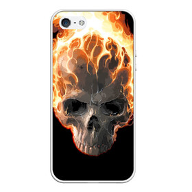 Чехол для iPhone 5/5S матовый с принтом Череп в огне в Новосибирске, Силикон | Область печати: задняя сторона чехла, без боковых панелей | background | black | death | fire | flame | skeleton | skull | огонь | пламя | скелет | фон | череп | черный