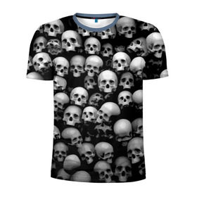 Мужская футболка 3D спортивная с принтом Черепа в Новосибирске, 100% полиэстер с улучшенными характеристиками | приталенный силуэт, круглая горловина, широкие плечи, сужается к линии бедра | background | black | death | skeletons | skull | скелеты | фон | черепа | черный