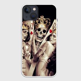 Чехол для iPhone 13 с принтом Скелетоны в Новосибирске,  |  | background | black | cards | color | crown | death | game | girl | hearts | king | queen | skeleton | skull | spades | tattoo | девушки | игра | карты | королевы | король | короны | масть | пики | скелет | тату | фон | черви 