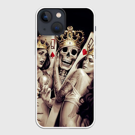 Чехол для iPhone 13 mini с принтом Скелетоны в Новосибирске,  |  | background | black | cards | color | crown | death | game | girl | hearts | king | queen | skeleton | skull | spades | tattoo | девушки | игра | карты | королевы | король | короны | масть | пики | скелет | тату | фон | черви 