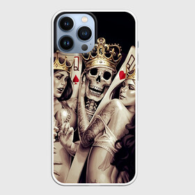 Чехол для iPhone 13 Pro Max с принтом Скелетоны в Новосибирске,  |  | background | black | cards | color | crown | death | game | girl | hearts | king | queen | skeleton | skull | spades | tattoo | девушки | игра | карты | королевы | король | короны | масть | пики | скелет | тату | фон | черви 