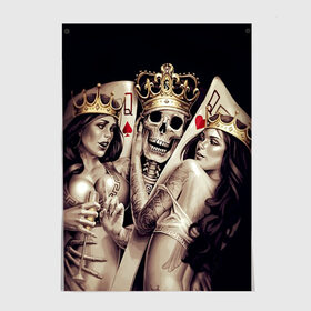 Постер с принтом Скелетоны в Новосибирске, 100% бумага
 | бумага, плотность 150 мг. Матовая, но за счет высокого коэффициента гладкости имеет небольшой блеск и дает на свету блики, но в отличии от глянцевой бумаги не покрыта лаком | background | black | cards | color | crown | death | game | girl | hearts | king | queen | skeleton | skull | spades | tattoo | девушки | игра | карты | королевы | король | короны | масть | пики | скелет | тату | фон | черви 