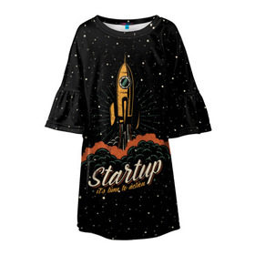 Детское платье 3D с принтом Startup Space в Новосибирске, 100% полиэстер | прямой силуэт, чуть расширенный к низу. Круглая горловина, на рукавах — воланы | Тематика изображения на принте: cosmos | galaxy | planet | rocket | space | star | взлет | галактика | звезды | корабль | космос | планета | ракета