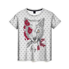 Женская футболка 3D с принтом Волчья ярость в Новосибирске, 100% полиэфир ( синтетическое хлопкоподобное полотно) | прямой крой, круглый вырез горловины, длина до линии бедер | animal | beast | love | moon | nature | night | rage | roar | star | wolf | вой | волк | волчица | животное | звезды | зверь | луна | любовь | ночь | природа | рык | хищник | ярость