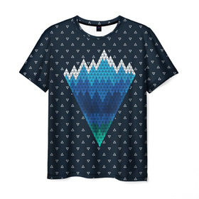 Мужская футболка 3D с принтом Геометрические горы в Новосибирске, 100% полиэфир | прямой крой, круглый вырез горловины, длина до линии бедер | geometry | mountain | геометрия