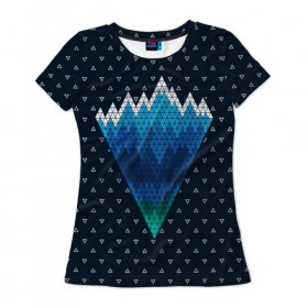 Женская футболка 3D с принтом Геометрические горы в Новосибирске, 100% полиэфир ( синтетическое хлопкоподобное полотно) | прямой крой, круглый вырез горловины, длина до линии бедер | geometry | mountain | геометрия