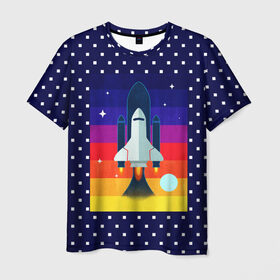 Мужская футболка 3D с принтом Запуск ракеты в Новосибирске, 100% полиэфир | прямой крой, круглый вырез горловины, длина до линии бедер | cosmos | galaxy | moon | planet | rocket | space | star | галактика | звезды | космос | луна | планета | ракета | шатл