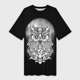 Платье-футболка 3D с принтом Королевская сова в Новосибирске,  |  | bird | forest | moon | nature | night | owl | queen | tatoo | wood | королева | лес | луна | ночь | природа | птица | сова | тату