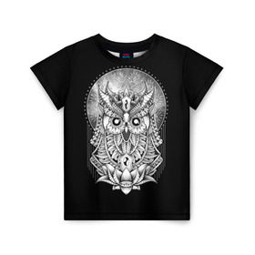 Детская футболка 3D с принтом Королевская сова в Новосибирске, 100% гипоаллергенный полиэфир | прямой крой, круглый вырез горловины, длина до линии бедер, чуть спущенное плечо, ткань немного тянется | bird | forest | moon | nature | night | owl | queen | tatoo | wood | королева | лес | луна | ночь | природа | птица | сова | тату