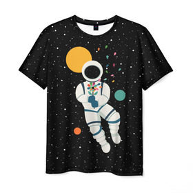 Мужская футболка 3D с принтом Космический романтик в Новосибирске, 100% полиэфир | прямой крой, круглый вырез горловины, длина до линии бедер | astronaut | cosmonaut | cosmos | galaxy | moon | planet | space | star | астронавт | галактика | звезды | космонавт | космос | луна | планета | скафандр