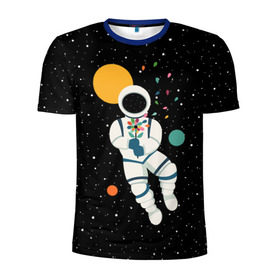 Мужская футболка 3D спортивная с принтом Космический романтик в Новосибирске, 100% полиэстер с улучшенными характеристиками | приталенный силуэт, круглая горловина, широкие плечи, сужается к линии бедра | astronaut | cosmonaut | cosmos | galaxy | moon | planet | space | star | астронавт | галактика | звезды | космонавт | космос | луна | планета | скафандр
