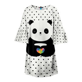 Детское платье 3D с принтом Любовь панды в Новосибирске, 100% полиэстер | прямой силуэт, чуть расширенный к низу. Круглая горловина, на рукавах — воланы | Тематика изображения на принте: animal | bear | beast | forest | heart | love | nature | panda | животное | зверь | лес | любовь | медведь | панда | природа | сердце | страсть