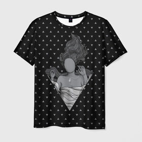 Мужская футболка 3D с принтом Молчаливая душа в Новосибирске, 100% полиэфир | прямой крой, круглый вырез горловины, длина до линии бедер | geometry | girl | hipster | silence | soul | triangle | women | геометрия | девочка | девушка | душа | женщина | молчание | треугольник | хипстер