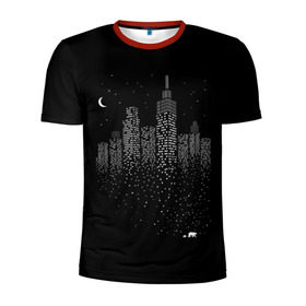 Мужская футболка 3D спортивная с принтом Ночной город в Новосибирске, 100% полиэстер с улучшенными характеристиками | приталенный силуэт, круглая горловина, широкие плечи, сужается к линии бедра | city | dark | galaxy | moon | night | planet | space | town | галактика | город | звезды | космос | луна | ночь | свет | столица | тьма