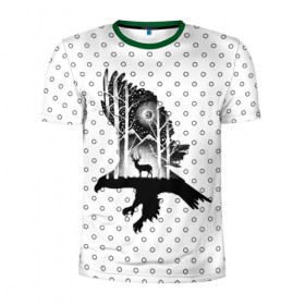 Мужская футболка 3D спортивная с принтом Ночной ястреб в Новосибирске, 100% полиэстер с улучшенными характеристиками | приталенный силуэт, круглая горловина, широкие плечи, сужается к линии бедра | bird | eagle | forest | heaven | nature | night | predator | sky | wood | лес | небеса | небо | ночь | полет | природа | птица | хищник | ястреб