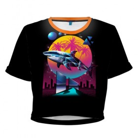 Женская футболка 3D укороченная с принтом Ретро акула в Новосибирске, 100% полиэстер | круглая горловина, длина футболки до линии талии, рукава с отворотами | retro | shark