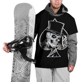 Накидка на куртку 3D с принтом Скелетон в Новосибирске, 100% полиэстер |  | background | black | card | cylinder | death | game | hat | skeleton | skull | spades | suit | игра | карты | масть | пики | скелет | фон | цилиндр | череп | черный | шляпа