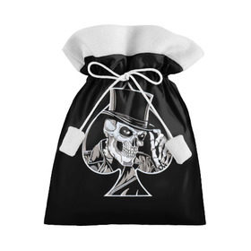 Подарочный 3D мешок с принтом Скелетон в Новосибирске, 100% полиэстер | Размер: 29*39 см | background | black | card | cylinder | death | game | hat | skeleton | skull | spades | suit | игра | карты | масть | пики | скелет | фон | цилиндр | череп | черный | шляпа