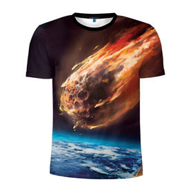 Мужская футболка 3D спортивная с принтом Метеоритный дождь в Новосибирске, 100% полиэстер с улучшенными характеристиками | приталенный силуэт, круглая горловина, широкие плечи, сужается к линии бедра | Тематика изображения на принте: дождь | звезда | космос | метеорит | небо