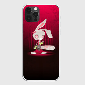Чехол для iPhone 12 Pro с принтом Заяц с бензопилой в Новосибирске, силикон | область печати: задняя сторона чехла, без боковых панелей | бензопила | девушке | зайка | заяц | красная | мульт | мультфильм | прикол | ужас | цветы