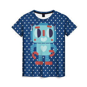 Женская футболка 3D с принтом Робот любви в Новосибирске, 100% полиэфир ( синтетическое хлопкоподобное полотно) | прямой крой, круглый вырез горловины, длина до линии бедер | cyborg | heart | iron | love | robot | железо | киборг | любовь | робот | сердце | страсть