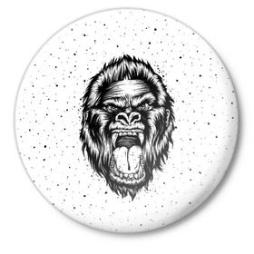 Значок с принтом Рык гориллы в Новосибирске,  металл | круглая форма, металлическая застежка в виде булавки | animal | beast | gorilla | head | monkey | nature | rage | roar | голова | горилла | жиивотное | зверь | обезьяна | природа | рык | ярость