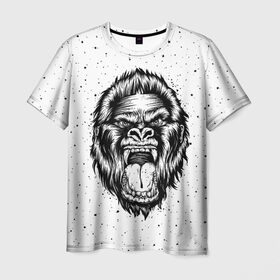 Мужская футболка 3D с принтом Рык гориллы в Новосибирске, 100% полиэфир | прямой крой, круглый вырез горловины, длина до линии бедер | animal | beast | gorilla | head | monkey | nature | rage | roar | голова | горилла | жиивотное | зверь | обезьяна | природа | рык | ярость