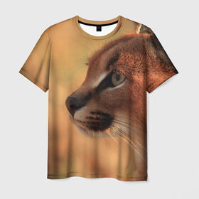Мужская футболка 3D с принтом Рысь в Новосибирске, 100% полиэфир | прямой крой, круглый вырез горловины, длина до линии бедер | амурский | животные | киса | кот | котенок | кошка | пума | рысь | серый | тигр | хищник
