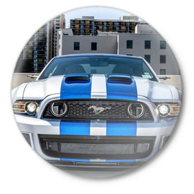 Значок с принтом Ford Shelby в Новосибирске,  металл | круглая форма, металлическая застежка в виде булавки | Тематика изображения на принте: ford | mustang | shelby | авто | автомобили | машины | новинки | полоски | фары | форд