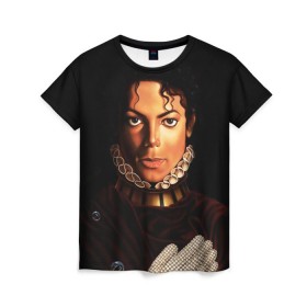 Женская футболка 3D с принтом Король Майкл Джексон в Новосибирске, 100% полиэфир ( синтетическое хлопкоподобное полотно) | прямой крой, круглый вырез горловины, длина до линии бедер | king | michael jackson | pop music | король | майкл | музыка | перчатка | поп музыка