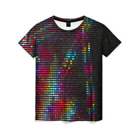 Женская футболка 3D с принтом neon-abstract в Новосибирске, 100% полиэфир ( синтетическое хлопкоподобное полотно) | прямой крой, круглый вырез горловины, длина до линии бедер | пиксельный