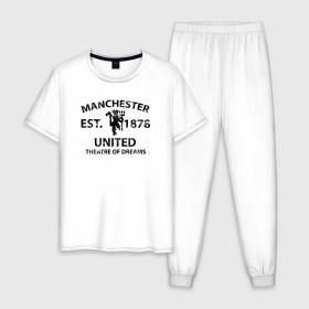 Мужская пижама хлопок с принтом Manchester United - Est.1878 (Чёрный) в Новосибирске, 100% хлопок | брюки и футболка прямого кроя, без карманов, на брюках мягкая резинка на поясе и по низу штанин
 | manchester united | манчестер юнайтед | футбол