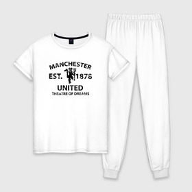 Женская пижама хлопок с принтом Manchester United - Est 1878 (Чёрный) в Новосибирске, 100% хлопок | брюки и футболка прямого кроя, без карманов, на брюках мягкая резинка на поясе и по низу штанин | manchester united | манчестер юнайтед | футбол