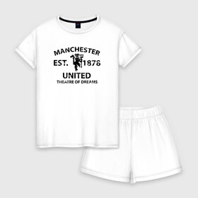 Женская пижама с шортиками хлопок с принтом Manchester United - Est 1878 (Чёрный) в Новосибирске, 100% хлопок | футболка прямого кроя, шорты свободные с широкой мягкой резинкой | manchester united | манчестер юнайтед | футбол