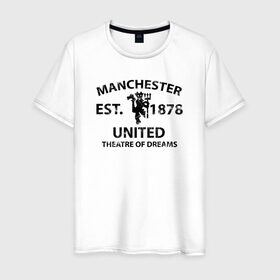 Мужская футболка хлопок с принтом Manchester United - Est.1878 (Чёрный) в Новосибирске, 100% хлопок | прямой крой, круглый вырез горловины, длина до линии бедер, слегка спущенное плечо. | Тематика изображения на принте: manchester united | манчестер юнайтед | футбол