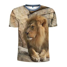 Мужская футболка 3D спортивная с принтом Лев в Новосибирске, 100% полиэстер с улучшенными характеристиками | приталенный силуэт, круглая горловина, широкие плечи, сужается к линии бедра | амурский | животные | киса | кот | котенок | кошка | лев | львица | пума | рысь | серый | тигр | хищник