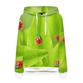 Женская толстовка 3D с принтом Жучки на травке в Новосибирске, 100% полиэстер  | двухслойный капюшон со шнурком для регулировки, мягкие манжеты на рукавах и по низу толстовки, спереди карман-кенгуру с мягким внутренним слоем. | жук | зеленый | зелень | красный | насекомые | природа