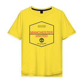 Мужская футболка хлопок Oversize с принтом Manchester United - Old Trafford (чёрный рисунок) в Новосибирске, 100% хлопок | свободный крой, круглый ворот, “спинка” длиннее передней части | 