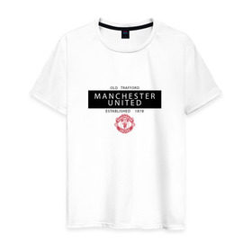 Мужская футболка хлопок с принтом Manchester United - Established 1878 (чёрный) в Новосибирске, 100% хлопок | прямой крой, круглый вырез горловины, длина до линии бедер, слегка спущенное плечо. | manchester united | манчестер юнайтед | футбол