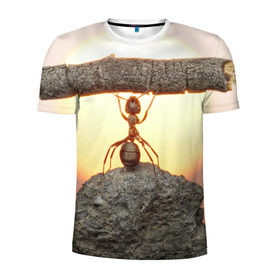 Мужская футболка 3D спортивная с принтом Муравей в Новосибирске, 100% полиэстер с улучшенными характеристиками | приталенный силуэт, круглая горловина, широкие плечи, сужается к линии бедра | ветка | жук | закат | камень | муравей | насекомые | природа
