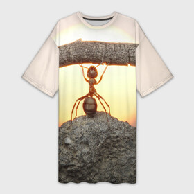 Платье-футболка 3D с принтом Муравей в Новосибирске,  |  | ветка | жук | закат | камень | муравей | насекомые | природа