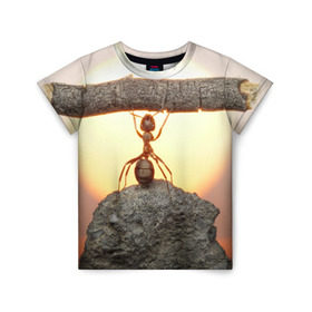 Детская футболка 3D с принтом Муравей в Новосибирске, 100% гипоаллергенный полиэфир | прямой крой, круглый вырез горловины, длина до линии бедер, чуть спущенное плечо, ткань немного тянется | Тематика изображения на принте: ветка | жук | закат | камень | муравей | насекомые | природа