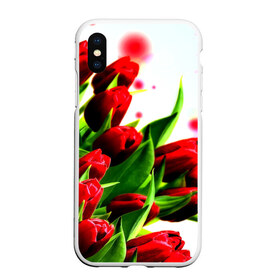 Чехол для iPhone XS Max матовый с принтом Тюльпаны в Новосибирске, Силикон | Область печати: задняя сторона чехла, без боковых панелей | flower | букет | весна | красные | цветочки | цветы