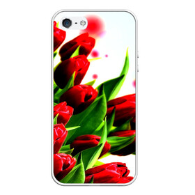 Чехол для iPhone 5/5S матовый с принтом Тюльпаны в Новосибирске, Силикон | Область печати: задняя сторона чехла, без боковых панелей | flower | букет | весна | красные | цветочки | цветы