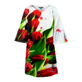 Детское платье 3D с принтом Тюльпаны в Новосибирске, 100% полиэстер | прямой силуэт, чуть расширенный к низу. Круглая горловина, на рукавах — воланы | flower | букет | весна | красные | цветочки | цветы